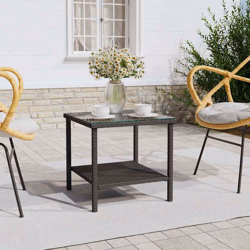 vidaXL Tavolino Quadrato Moderno in Polyrattan e Vetro Temperato Nero L/P/H: 45 x 45 x 45 cm