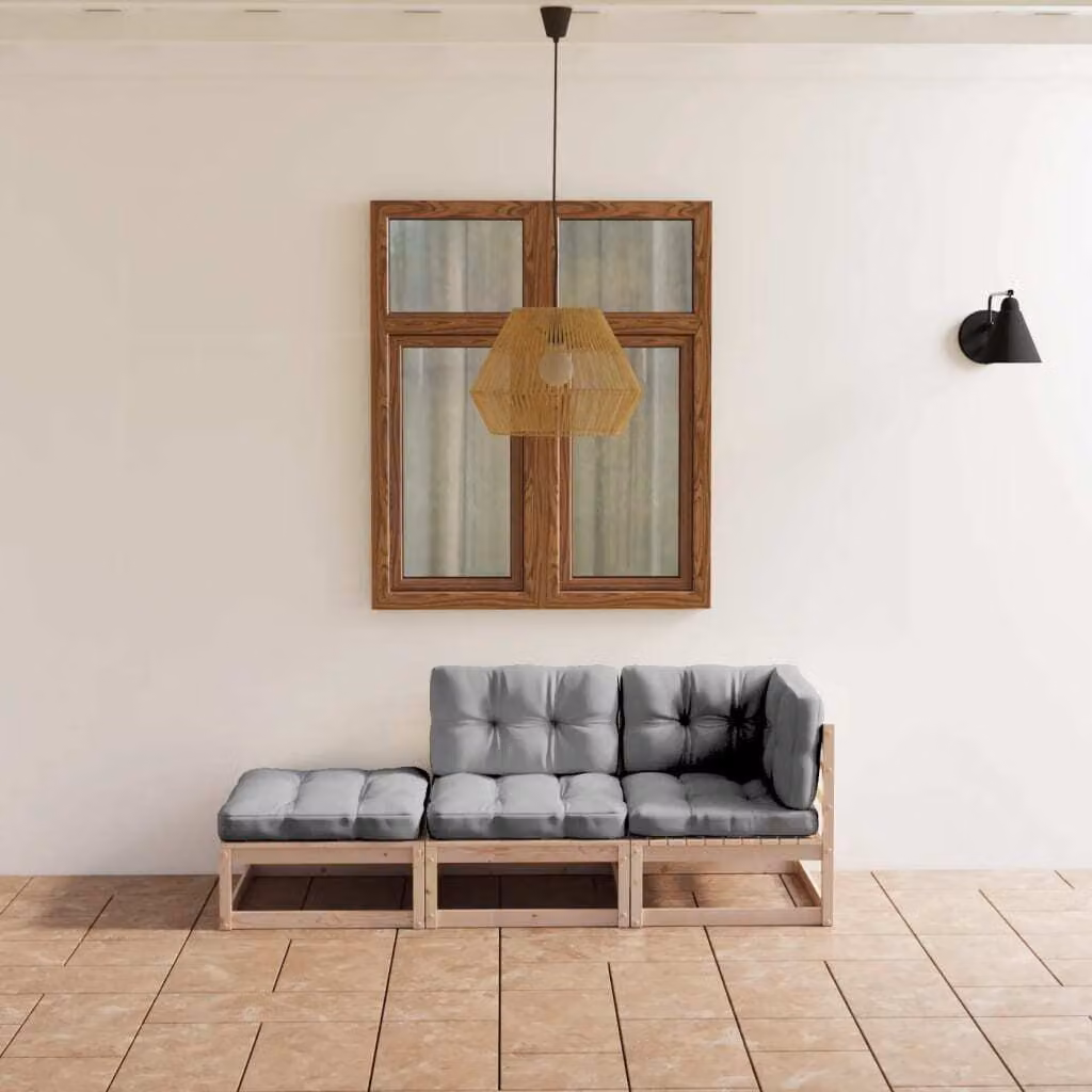The Living Store Set da giardino 3 pezzi con cuscini in legno di pino massiccio