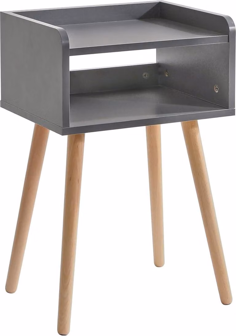 Comodino grigio, design scandinavo, legno massiccio, 38,5x29x59,5 cm, IBUYKE