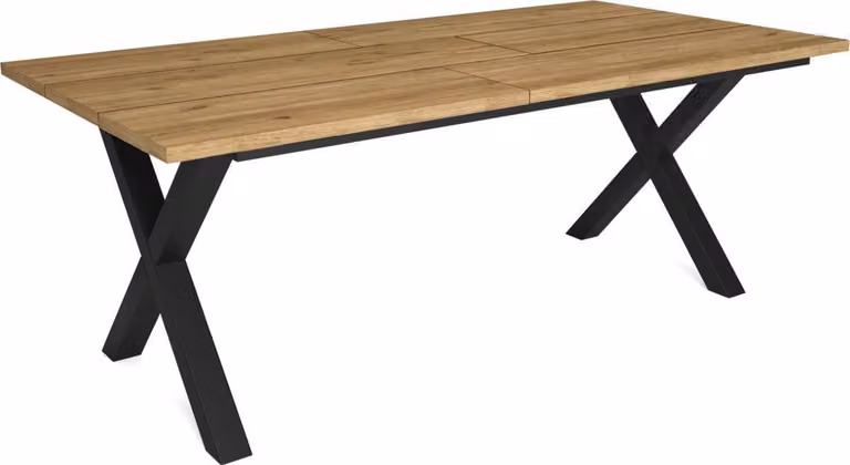 Happyment Tavoli da pranzo Diva - Tavolo da pranzo rettangolare per 4-8 persone - Gambe a X in legno massiccio e metallo - Moderno - Nero/Brown - 200x90x75cm
