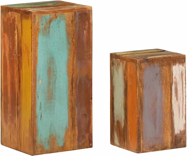 Set di 2 supporti per piante in legno massello multicolore per giardino in stile rustico – 1