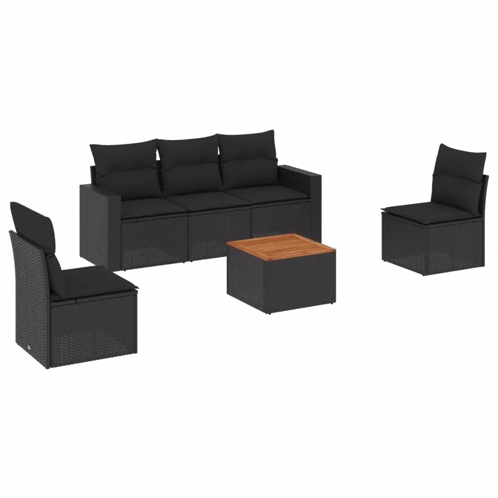 vidaXL Set Divano da Giardino 6 pz in Polyrattan Nero con Cuscini e Tavolino da Esterno – 2