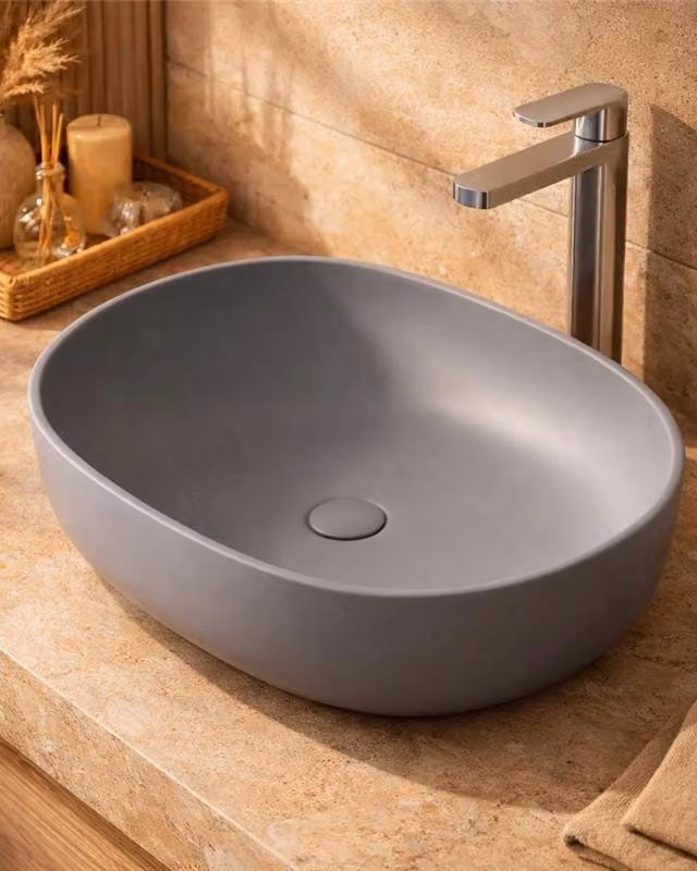 Lavabo a ciotola 60x41 Round grigio opaco in Vetroceramica