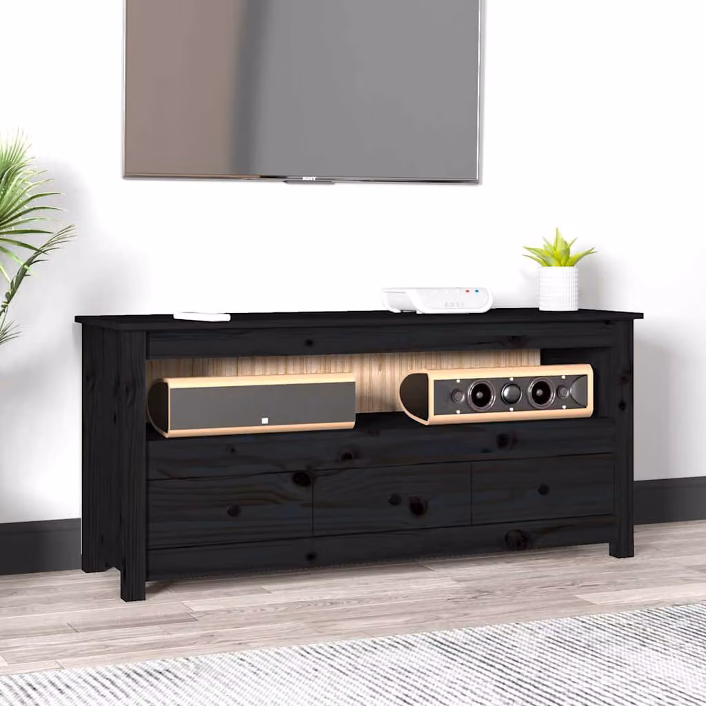 vidaXL Mobile Porta TV Nero in Legno di Pino e Metallo, Stile Rustico, L 114 x P 35 x H 52 cm