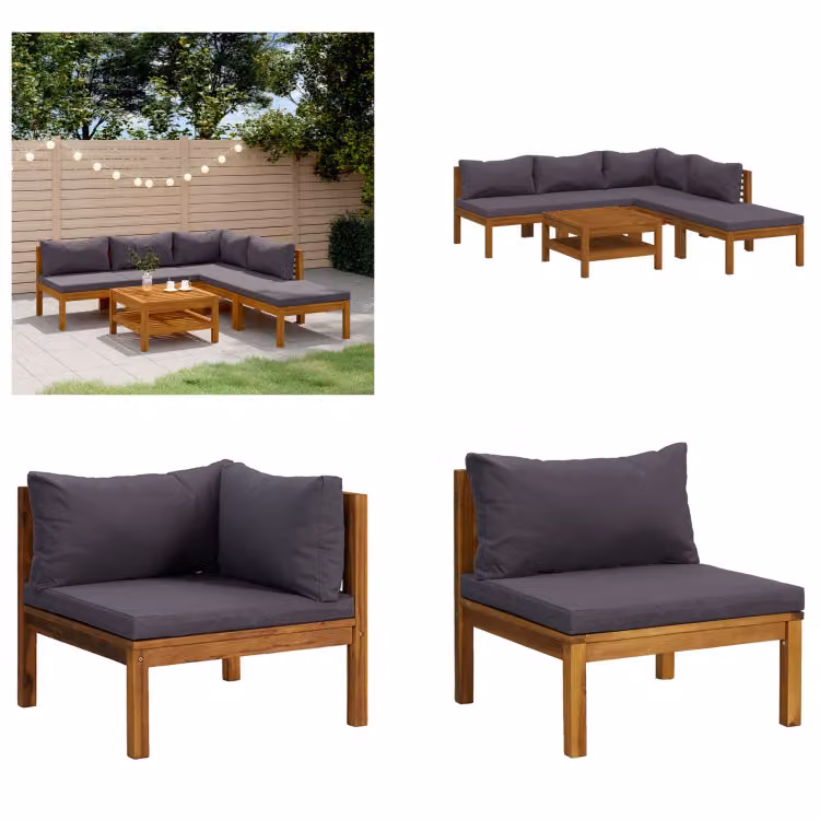 vidaXL set salotto da giardino 6 pezzi con cuscino in legno massiccio di acacia - Set salotto da giardino - Set salotto da giardino - Set divano modulare - Set divano modulare