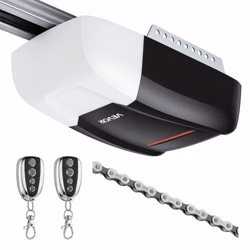 Apriporta da Garage VEVOR con Forza di Trazione di 800 N, Trasmissione a Catena per Impieghi Gravosi, Binario a 4 Sezioni, 2 Telecomandi e Luci LED, Colore Bianco e Nero