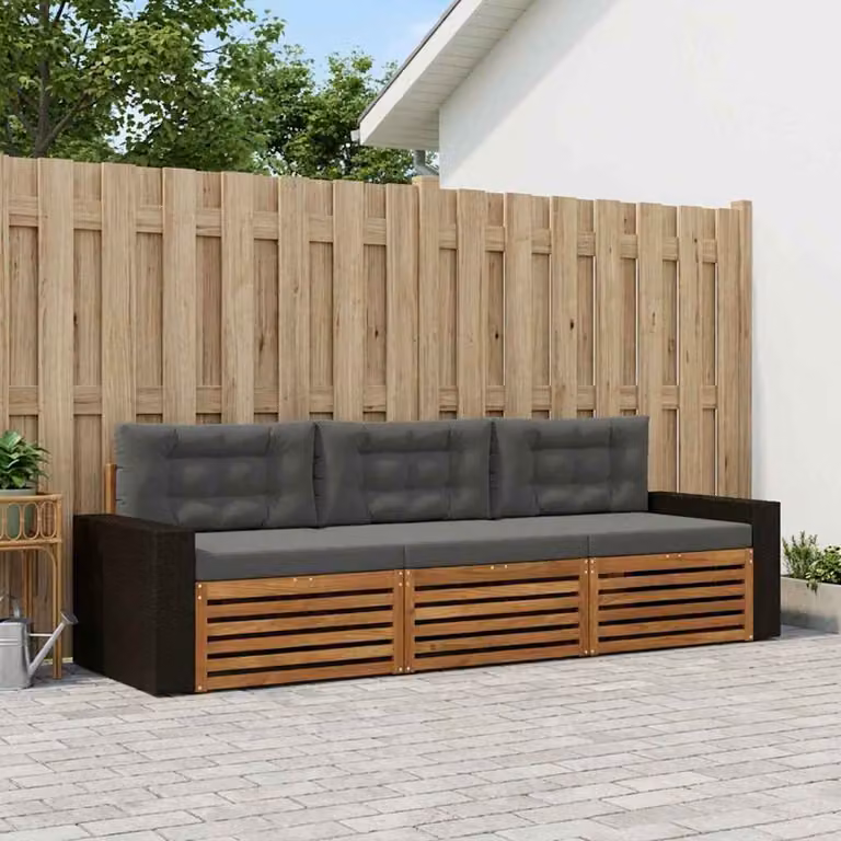 Set di divani da esterno vidaXL 3 pz in legno di acacia con cuscini beige e antracite