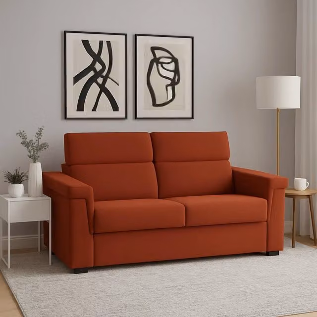 Divano Cantu DMORA Made in Italy, 3 Posti con Rivestimento Sfoderabile in Tessuto Arancione, L: 225 cm, P: 95 cm – 1