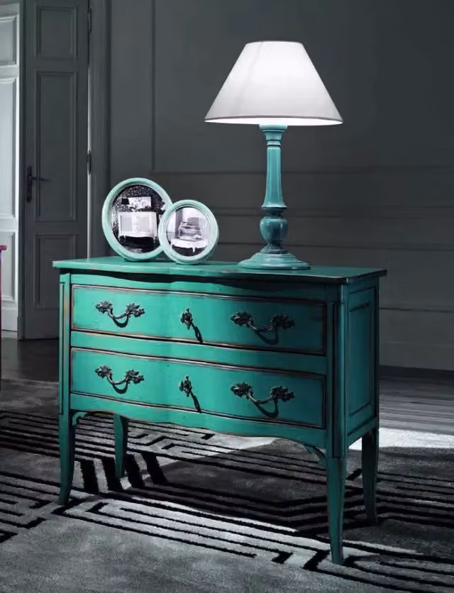 Cassettiera con 2 cassetti in legno stile shabby chic verde Mobili 2G L: 92 cm, P: 44 cm, H: 79 cm – 2