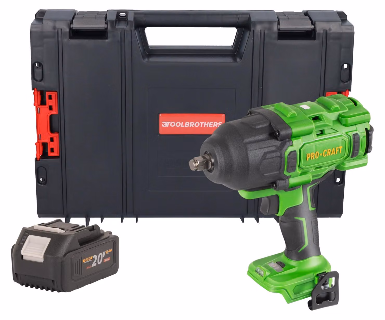 Avvitatore a impatto a batteria Procraft PWA80bb 20 V 1600 Nm 1/2" Brushless + 1x batteria 4,0 Ah + valigetta portautensili RHINO - senza caricabatteria