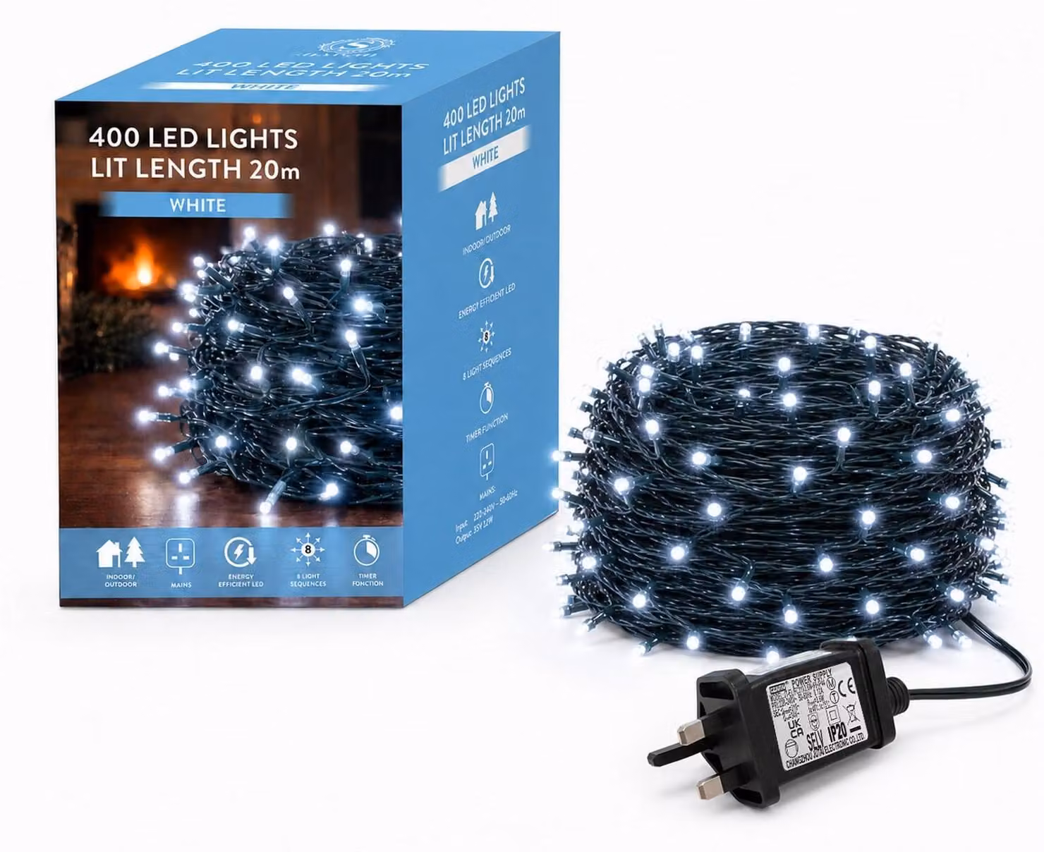 Catena luminosa con 8 modalità, timer e cavo verde, adatta per interni ed esterni