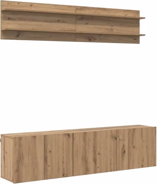 Mobile porta TV moderno in legno multistrato rovere artigianale marrone con 6 vani, L: 120 cm, P: 40 cm, H: 60 cm – 1