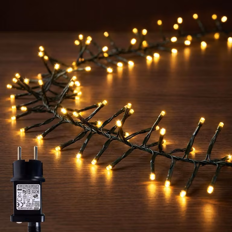 Catena luminosa a LED, 12 metri, 600 LED, luce bianco caldo, grado di protezione IP44, con timer