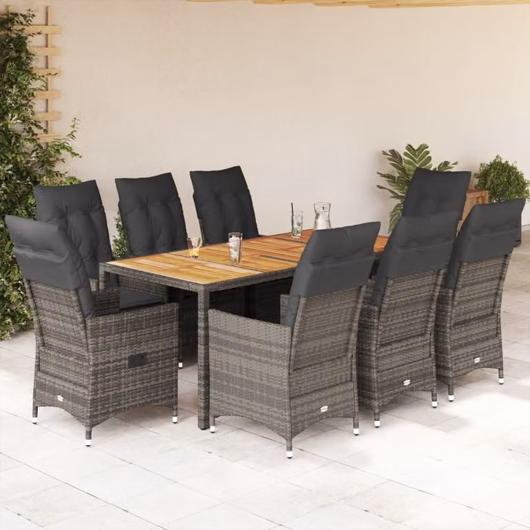 Maison Exclusive - Set da pranzo da giardino 9 pezzi con cuscini in polyrattan grigio