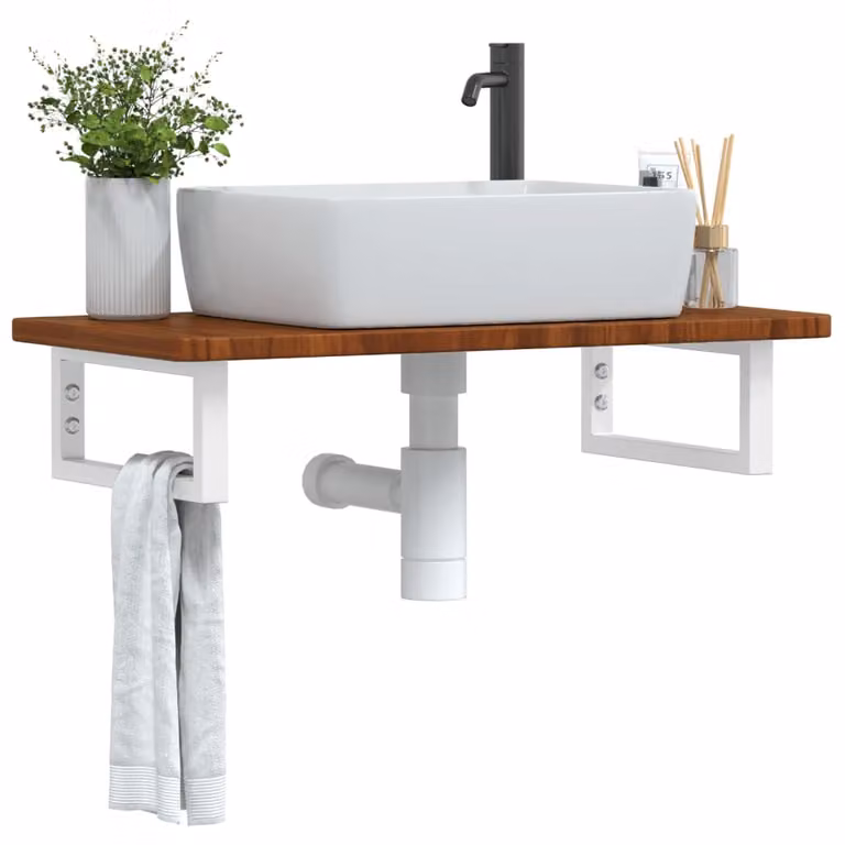 vidaXL Ripiano a Parete per Lavabo in Acciaio e Rovere, Design Moderno per Bagno, Multicolore