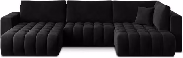Divano ad angolo convertibile BONITA MEUBLORAMA nero effetto velluto, 6 posti, con funzione letto e poggiatesta regolabile, lato sinistro, L/P: 350 x 175 cm