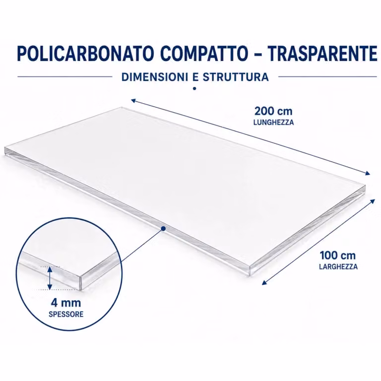 EZOOZA Pannello in Policarbonato Compatto Trasparente, Spessore: 4 mm, L: 200 cm, P: 100 cm, Confezione da 4 Pezzi
