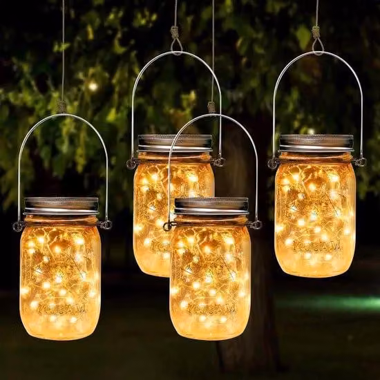 Lanterne a pannelli solari, set da 4 pezzi, 30 LED, impermeabili, per giardino e terrazza