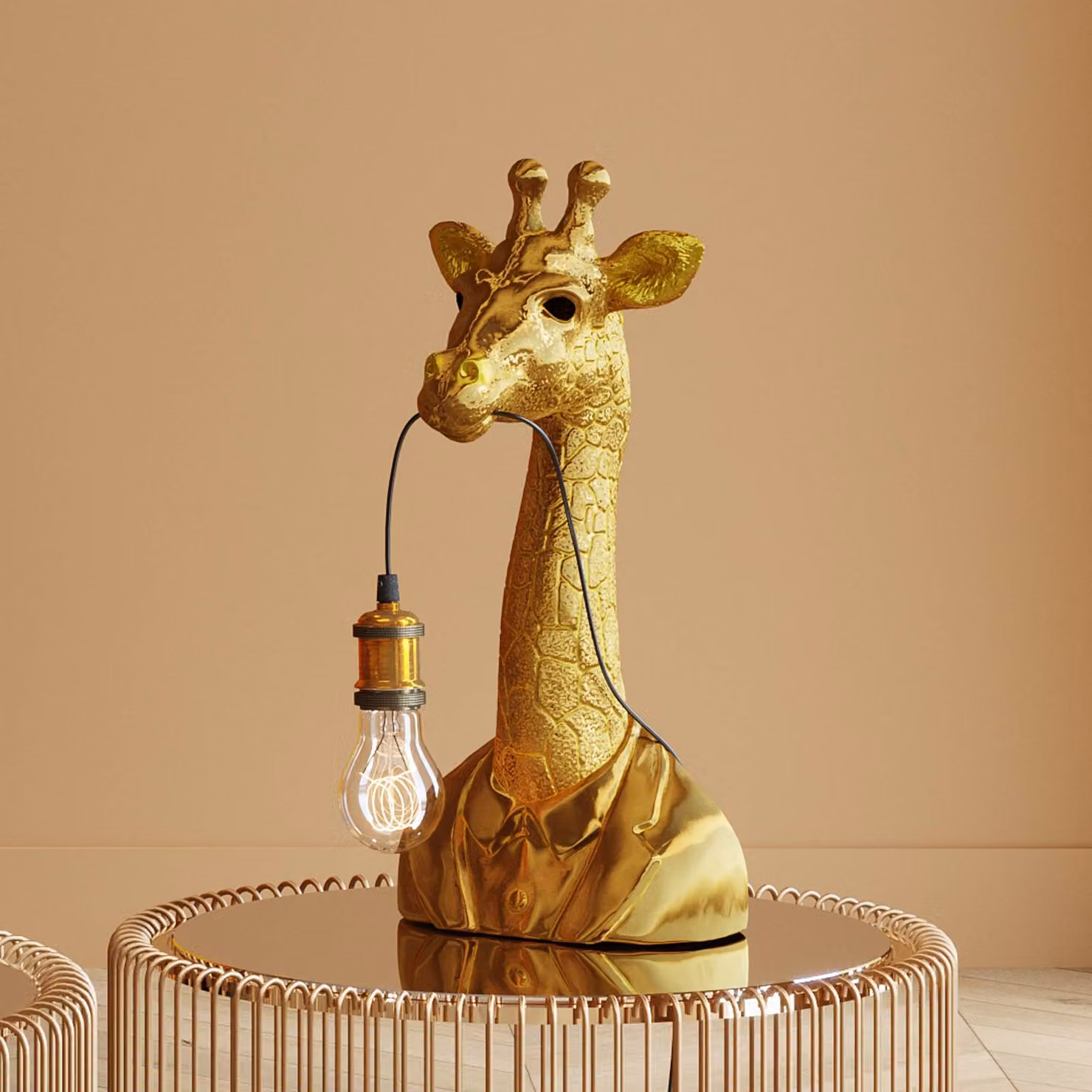 KARE Lampada da tavolo di design Animal Giraffe, Ottone / Oro, Soggiorno / Sala da pranzo, Plastica, Design, Lampada da tavolo