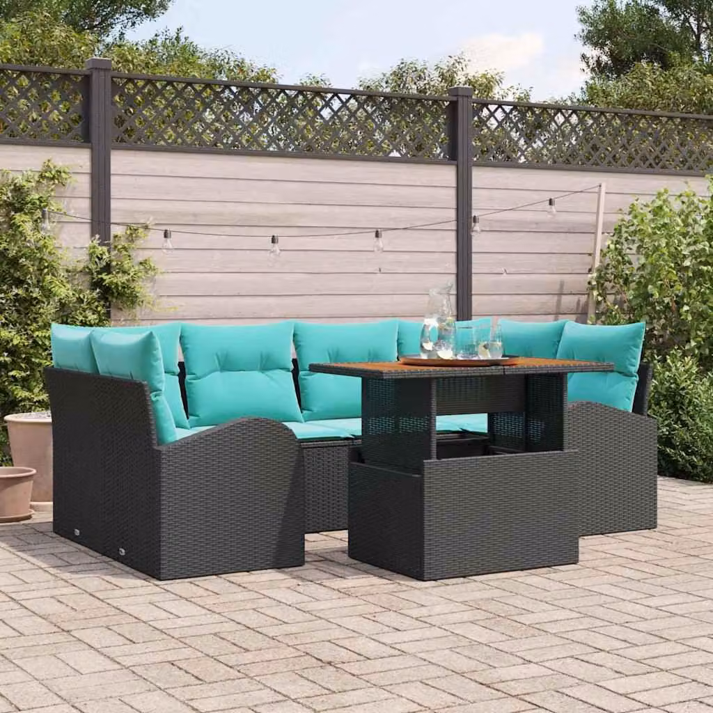 Maison Exclusive - Set da giardino composto da 7 pezzi, divano, in rattan sintetico nero