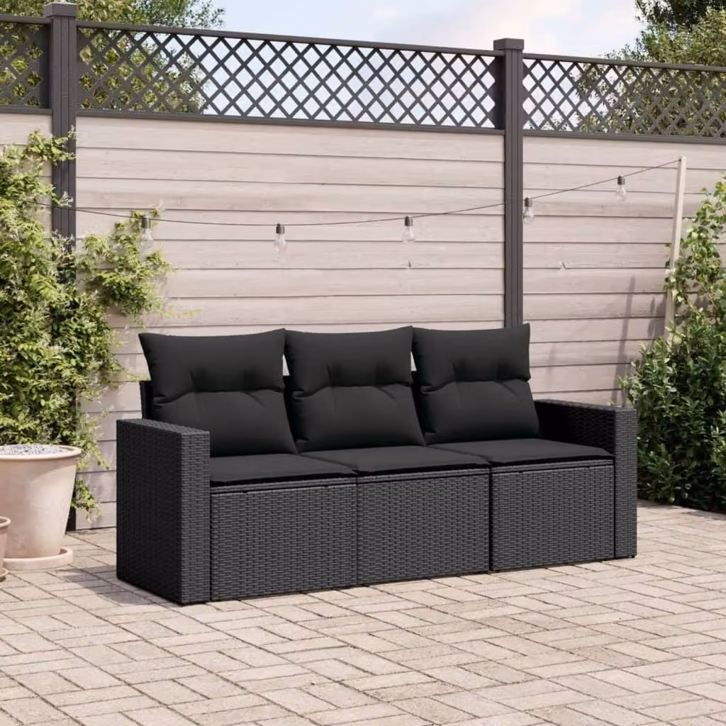 Maison Exclusive - Set Divani da Giardino 3 pz con Cuscini in Polyrattan Nero
