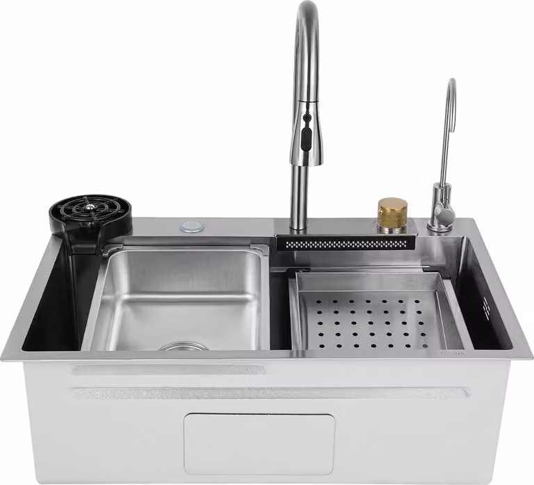Lavello da cucina, acciaio inox resistente, design spazioso, argento