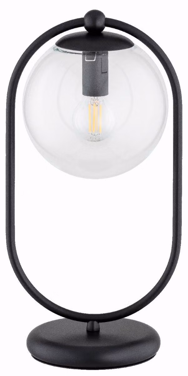 Lampada da tavolo da comodino SERBIA, nera e trasparente, 1xE14x10W, metallo, dimensioni: 37,5x18x18,5 cm, IP20, Alfa