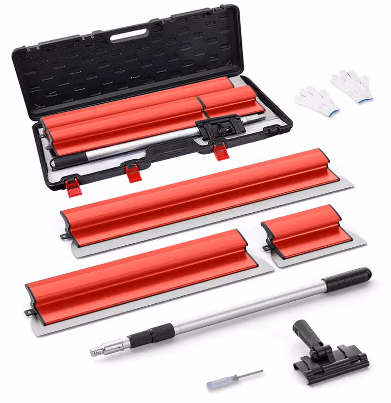 Set di spatole per cartongesso - 3 pezzi - 25/60/80 cm - Telescopico - Custodia - Lame in acciaio inossidabile - Colore: rosso