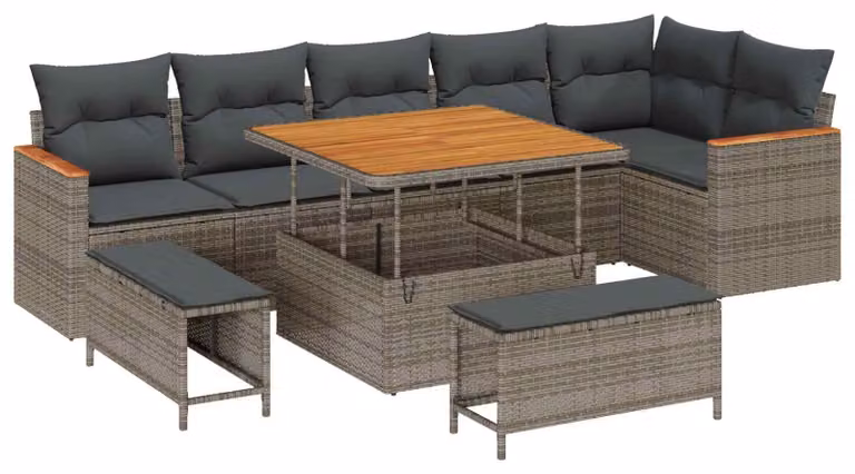 Set Divano da Giardino 9 pcs Grigio polyrattan