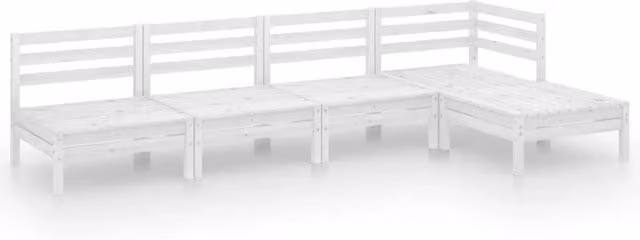 Set di mobili da giardino Outsunny in legno di pino massiccio bianco, composizione a L con 5 pezzi per esterno e terrazzo