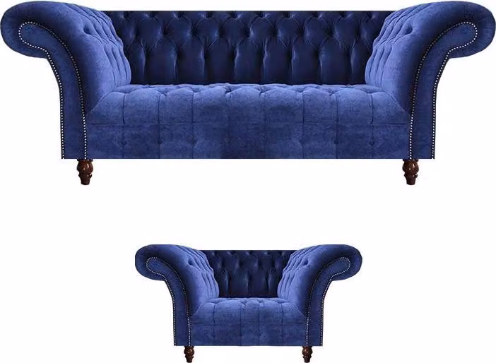 Moderne Sitzgruppe 2tlg Sofa Dreisitzer mit Sessel Chesterfield Sofagarnitur