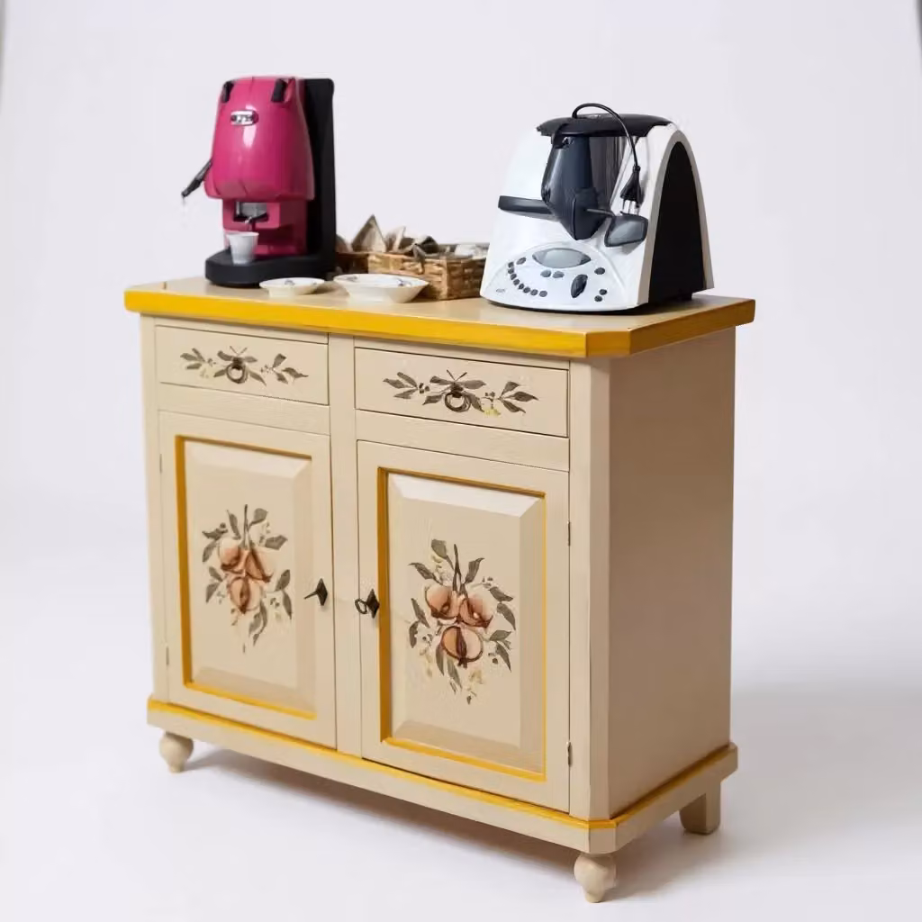 Credenza 2 ante in legno stile shabby chic bianca con decorazioni floreali gialle Mobili 2G L: 104 cm, P: 43 cm, H: 98 cm – 2