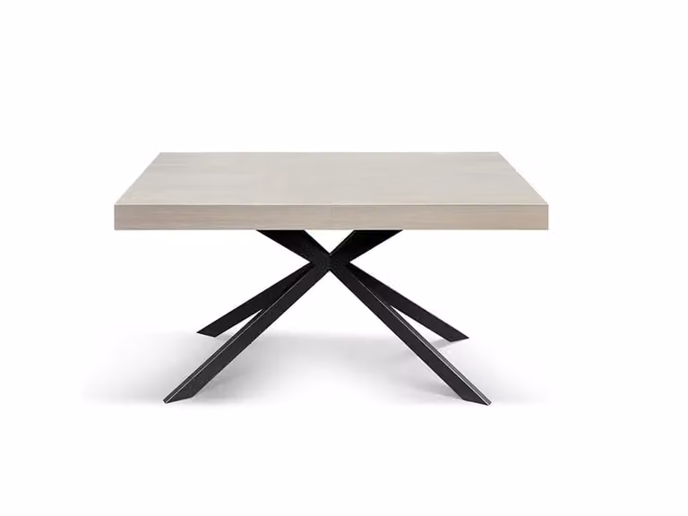 Tavolo CAMAIORE in legno, finitura olmo perla e base a X in metallo antracite, allungabile 160×90 cm - 240×90 cm