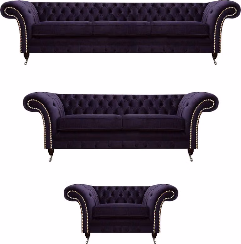 Polstermöbel Wohnzimmer Set 3tlg Chesterfield Textilsofas Sessel Einrichtung