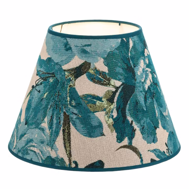 Paralume Sofia Altezza 21 cm, motivo floreale turchese Duolla, Blu, Tessuto / Stoffa / Seta