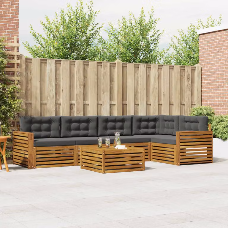 Set di divani da esterno vidaXL 6 pz in legno di acacia con tavolo da caffè, colore beige e antracite