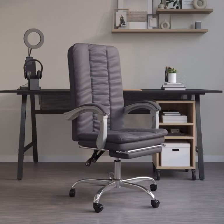 The Living Store Sedia da ufficio reclinabile in Pelle finta grigia