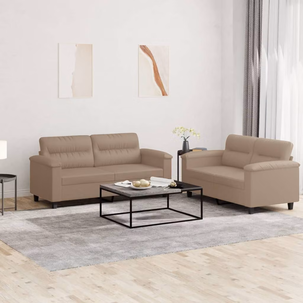 Set di 2 divani vidaXL in similpelle con cuscini beige e marrone per soggiorno – 1
