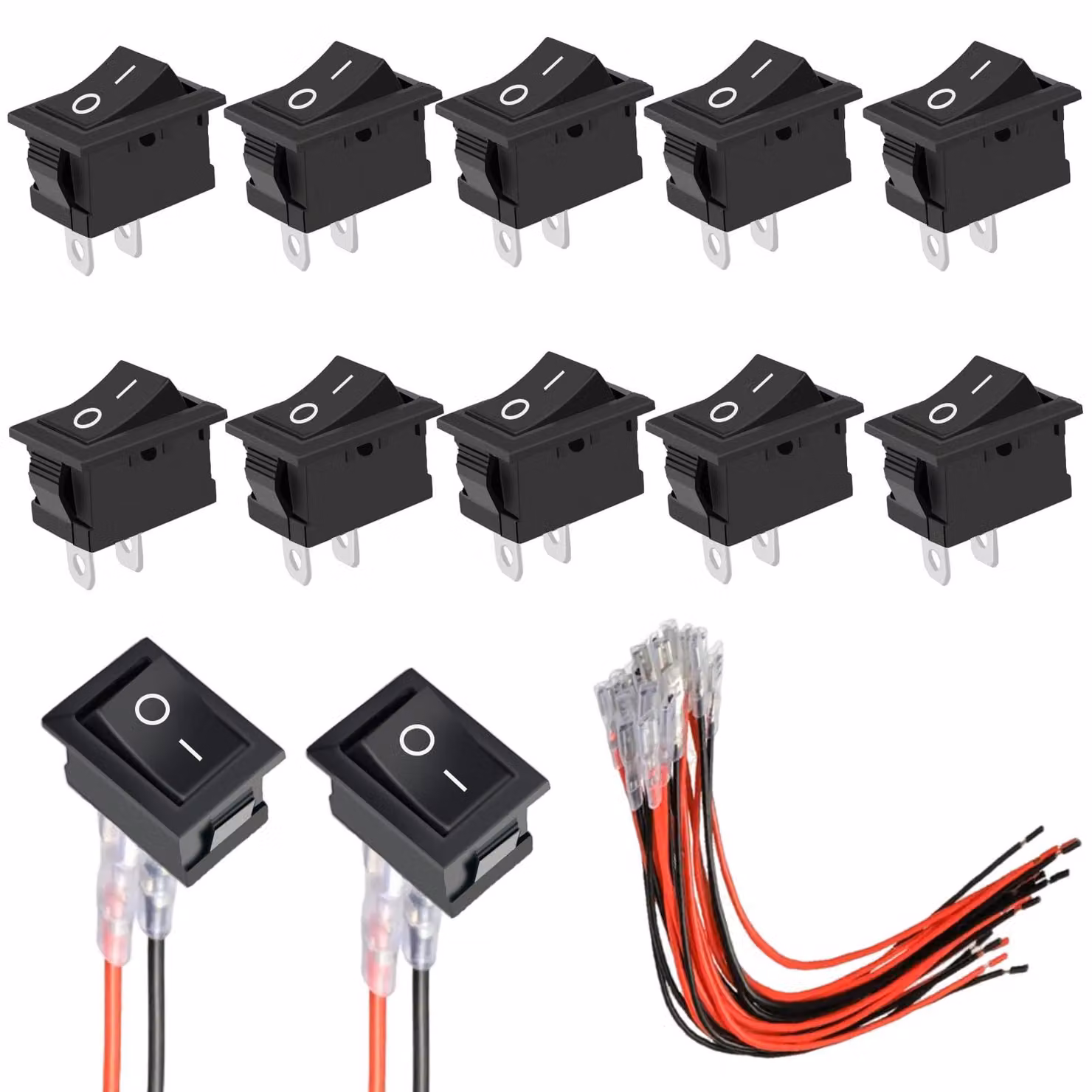 Interruttore a levetta, 10 pezzi, 2 poli, SPST, 12V, 6A/250V, modello KCD1