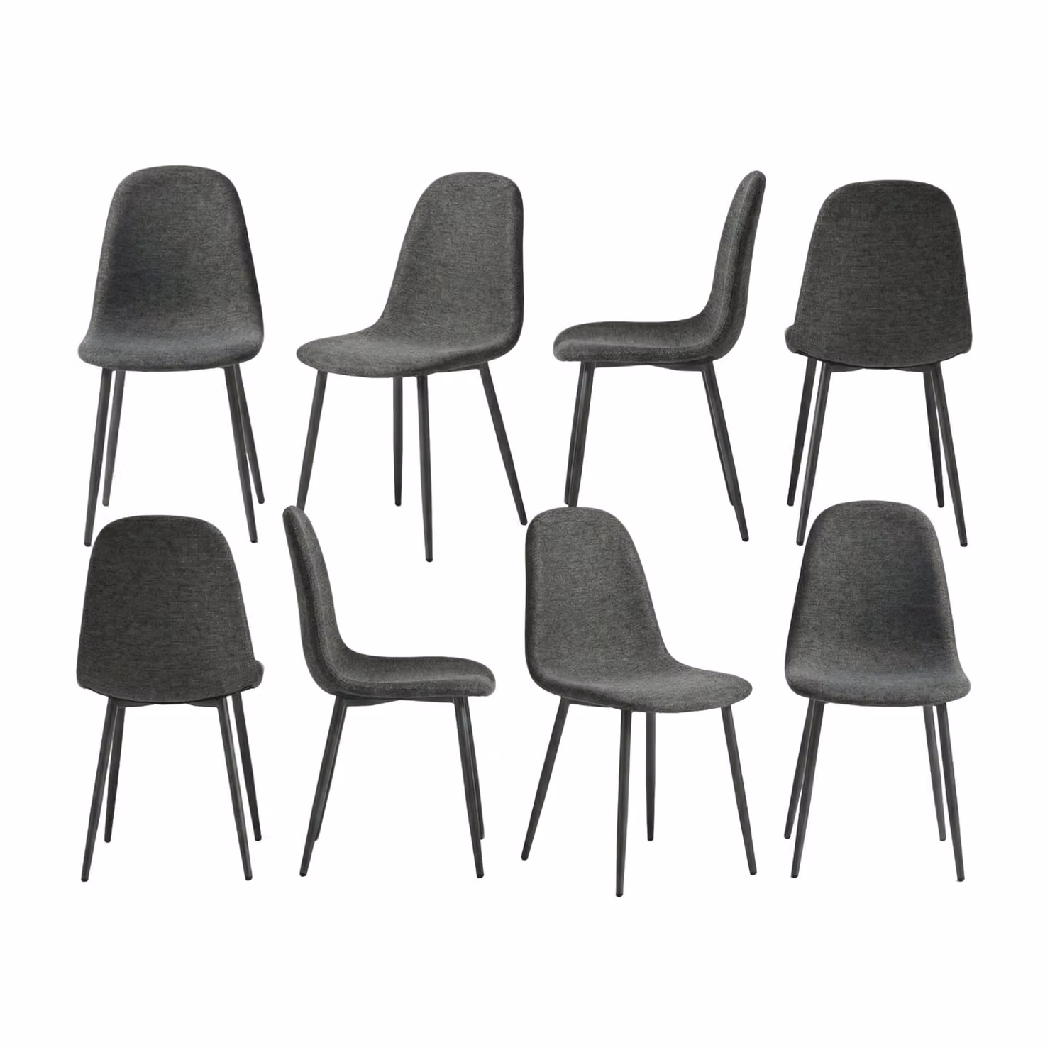 Set da 8 sedie da pranzo Meubles Cosy con morbido rivestimento in tessuto grigio – comode sedie in stile scandinavo con gambe in metallo abbinate – CHARLTON