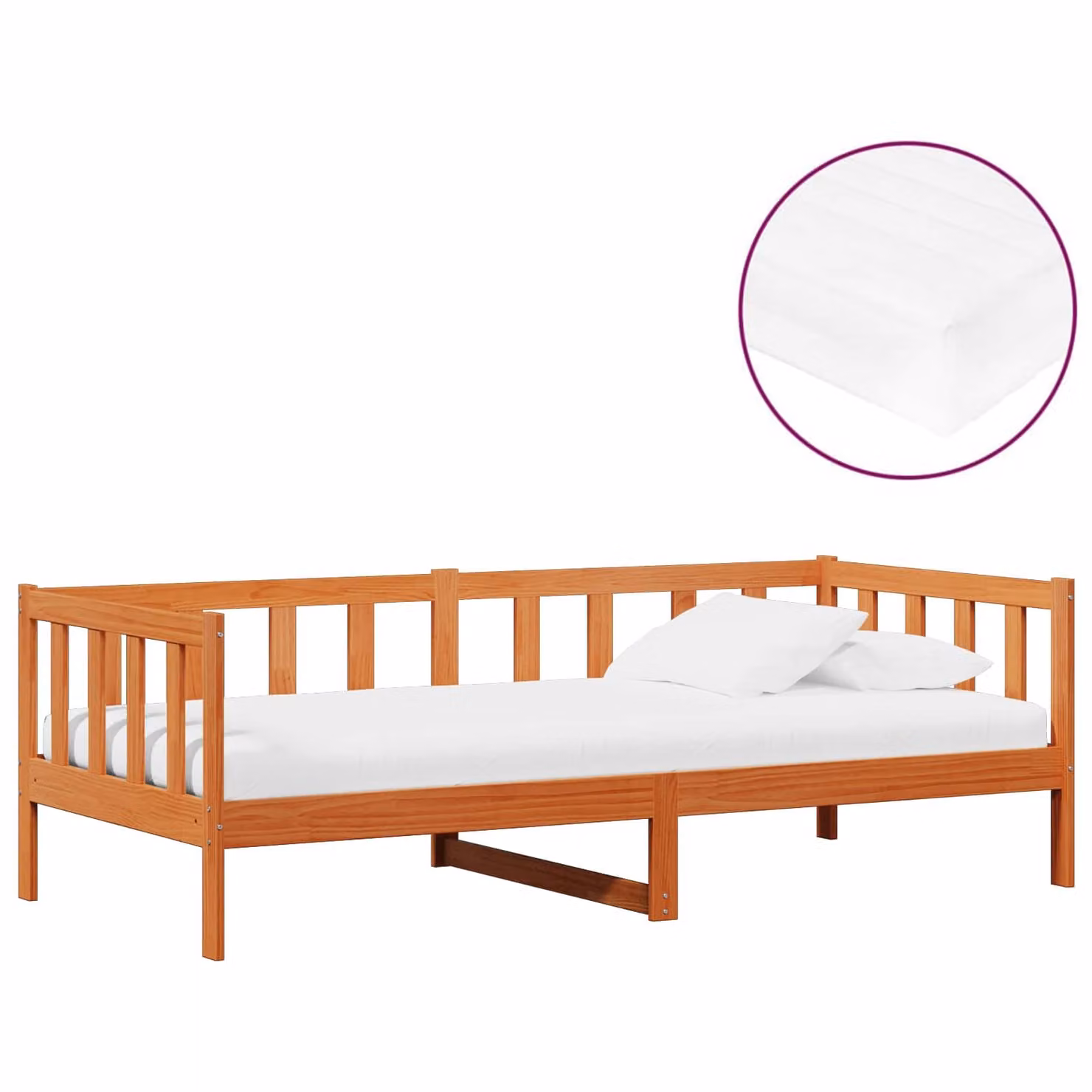 Letto Giorno vidaXL in Legno di Pino con Materasso in Schiuma, Marrone Cera e Bianco, L/P/H: 90 x 200 x 66 cm