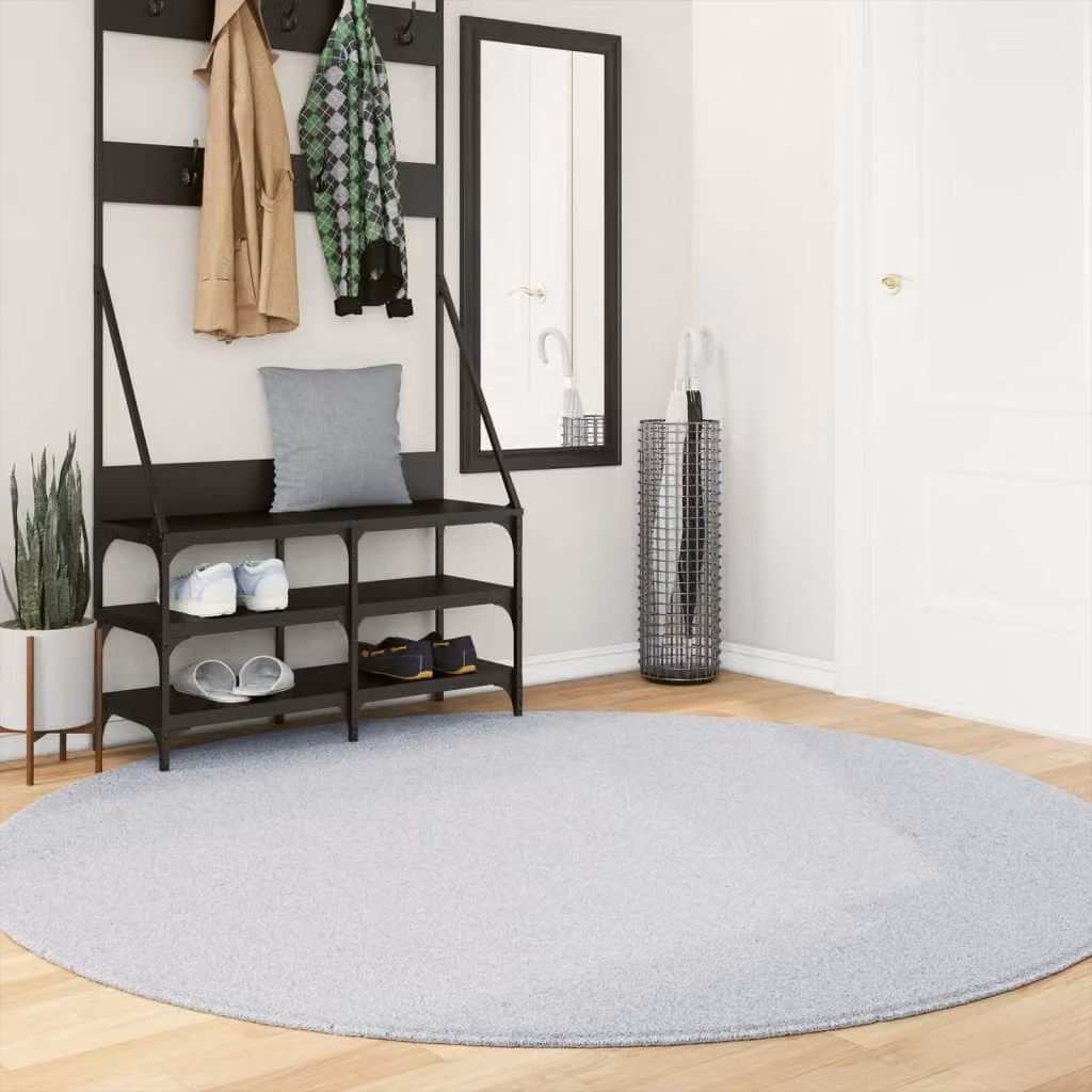 vidaXL Tappeto Rotondo HUARTE Grigio, Morbido e Lavabile, Antiscivolo, Ø 200 cm