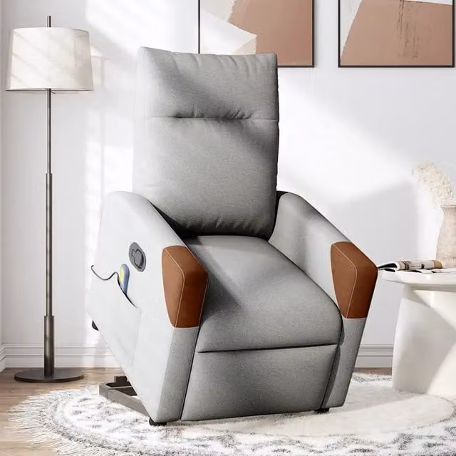 Poltrona Alzapersona Reclinabile con Assistenza Elettrica vidaXL in Tessuto Grigio per Anziani