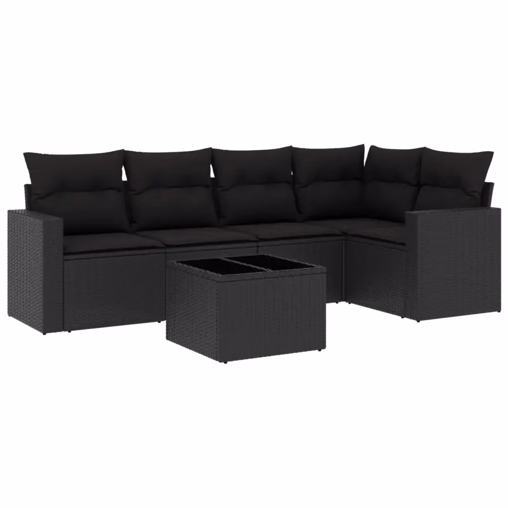 vidaXL Set Divano da Giardino 6 pz a L con Cuscini Nero in Polyrattan e Tavolino da Esterno – 2
