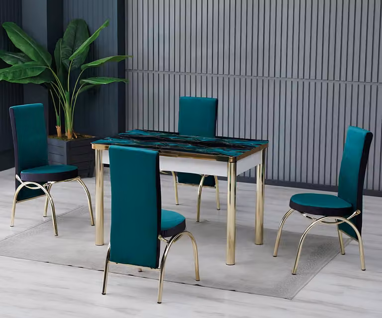 Tavoli da pranzo, set da pranzo, sedie, stile moderno, forma rettangolare, marmo, colore verde