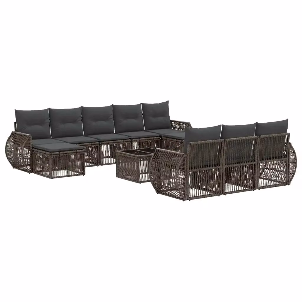 Set Divano da Giardino 11 pz vidaXL in Polyrattan Grigio e Antracite con Cuscini e Tavolino – 2