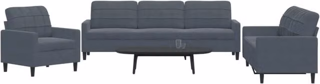 Set di divani 3 pezzi vidaXL in velluto grigio con cuscini e struttura in metallo per soggiorno