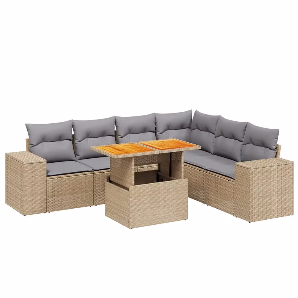 Set di divani da giardino vidaXL in polyrattan beige con cuscini, componibile a L per esterno e terrazza – 2