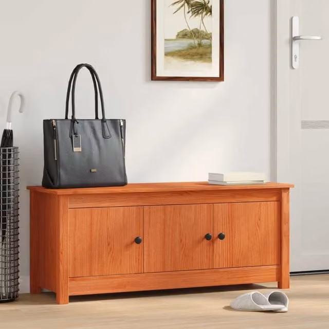 Mobile per scarpe moderno vidaXL in legno di pino marrone cera L: 110 cm, P: 38 cm, H: 45,5 cm – 1