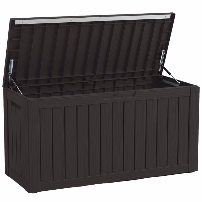 Floordirekt Box da giardino effetto legno resistente alle intemperie Box porta cuscini 300L antracite Box porta cuscini per terrazza, balcone e giardino